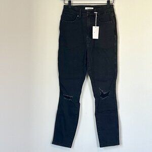 NWT Good American Black Wash Ripped Knees Skinny Jeans - Size: 4/27